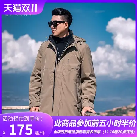 GxxH大码男装美式黑色外套男秋冬加厚加绒潮流户外男士风衣外套商品大图