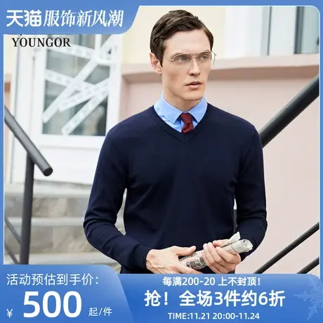 雅戈尔奥莱 男装羊毛衫秋季中青年休闲纯羊毛纯色V领毛衣男商品大图