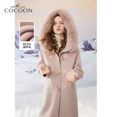 MISSCOCOON非正式学院风秋冬新款法式狐狸毛领中长款毛呢大衣商品大图