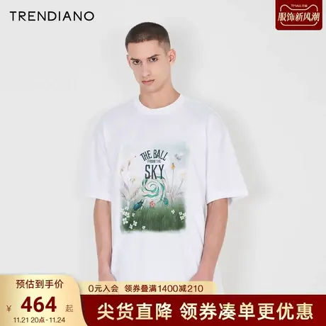 TRENDIANO官方2023新款夏季丛林场景图案宽松短袖圆领纯棉t恤男商品大图