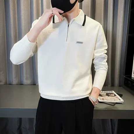 秋冬设计感翻领半拉链针织衫男ins简约高级休闲内搭潮牌时尚线衣商品大图
