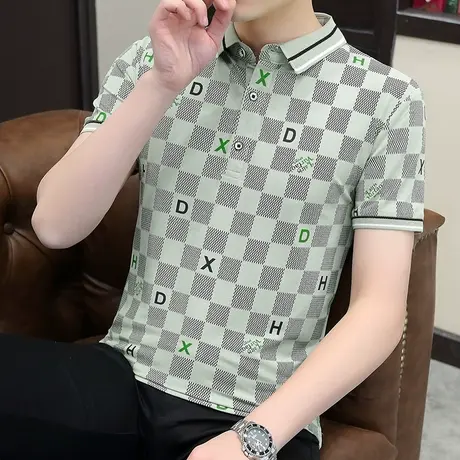 夏季格子保罗polo衫翻领短袖t恤男装上衣服潮牌有领半袖带领体恤T商品大图
