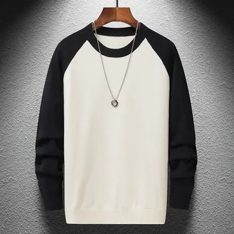 秋冬新款圆领毛衣男士休闲百搭宽松长袖上衣针织打底衫潮流男外套商品大图