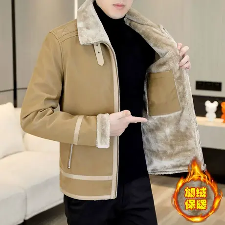 皮衣男士外套加绒加厚防水冬季棉衣皮毛衣一体保暖冬装帅气机车服商品大图