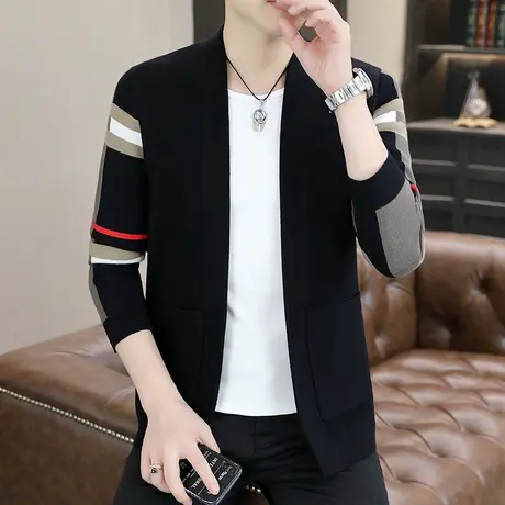 2023新款时尚夹克男士韩版修身条纹针织开衫休闲百搭毛衣男外套潮商品大图