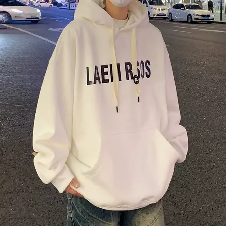 纯棉连帽卫衣男春秋季新款宽松休闲复古潮牌加绒加厚运动上衣外套商品大图