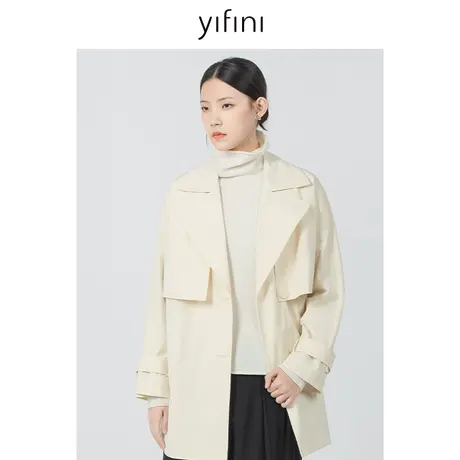 Yifini/易菲气质宽松一手长风衣女春秋新款斜纹大翻领外套商品大图