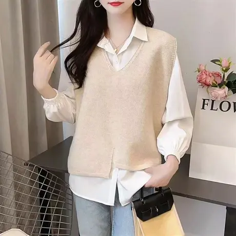 叠穿针织背心马甲女春秋2023新款设计感百搭外穿宽松毛衣坎肩马夹商品大图