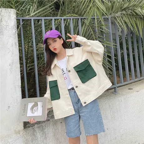 牛仔外套女ins潮小香风短款2021早秋新款韩版宽松白色夹克牛仔衣商品大图