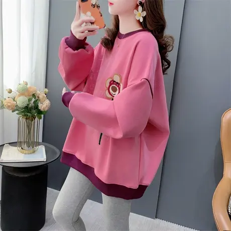 日系甜美加绒加厚圆领卫衣女秋冬新款学院风百搭高级感减龄上衣服商品大图