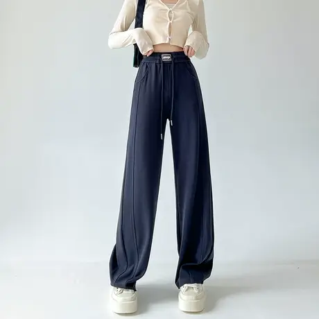 灰色阔腿裤女春秋2023新款卫裤高腰显瘦休闲针织直筒裤拖地香蕉裤图片