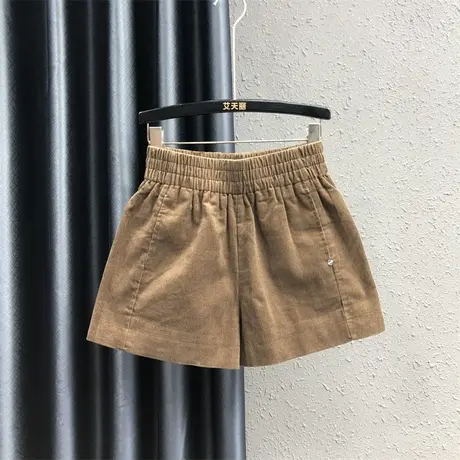 欧货美拉德休闲短裤女2023秋冬新款松紧腰高腰百搭宽松显瘦阔腿裤图片