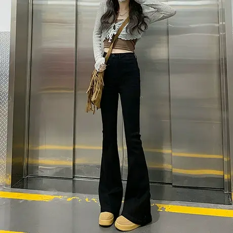黑色喇叭牛仔裤女秋季2023年新款高腰显瘦辣妹高街微喇马蹄裤子潮图片