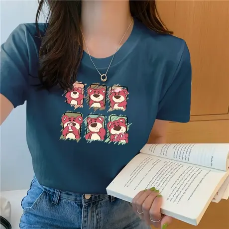 夏季宝蓝色短袖t恤女显瘦减龄内搭2023夏装宽松休闲别致纯棉上衣图片