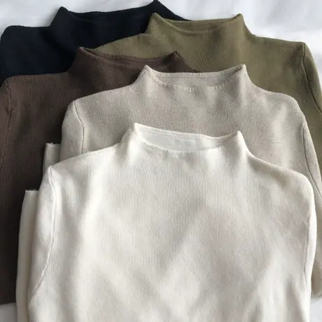 五色实用/半领显瘦修身内搭针织衫弹力好穿简约长袖打底衫上衣新商品大图