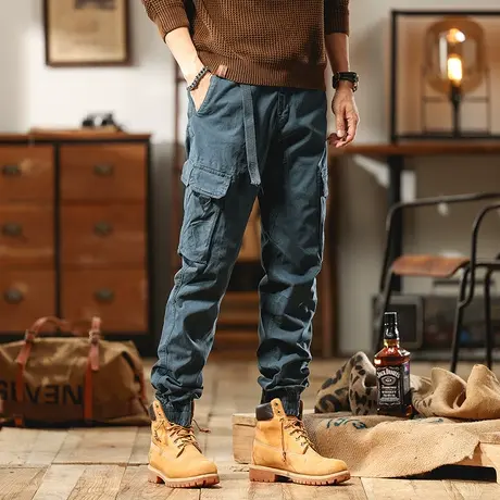 潮流百搭束脚工装裤男士春秋冬休闲裤多袋大码长裤时尚男装商品大图