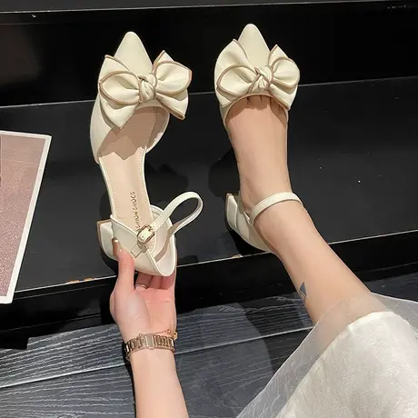 永希凉鞋女夏季蝴蝶结配裙子中跟女鞋2024新款超火粗跟仙女风单鞋图片