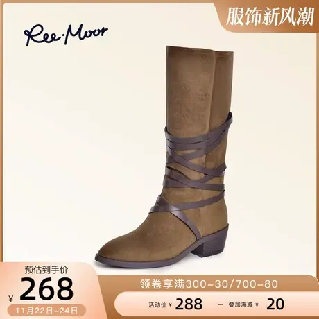 REEMOOR睿慕长筒靴女2022秋冬复古西部牛仔堆堆靴新款长靴女图片
