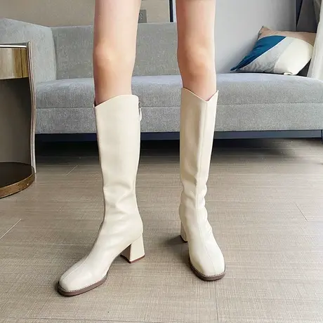 2024年冬季新款高筒靴弹力显瘦方头骑士靴女粗跟不过膝小个子长靴商品大图