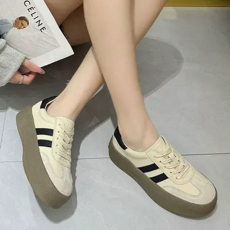 复古厚底情侣休闲板鞋2023夏季新款软底小白鞋透气运动百搭德训鞋图片