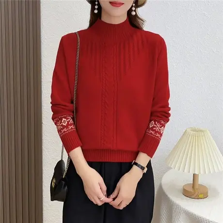 圣诞红色毛衣女加厚半高领打底衫2023年新款宽松百搭女内搭秋冬装图片