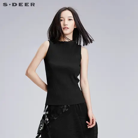 sdeer【新品】圣迪奥女夏装设计感清透肌理无袖上衣S16280641图片