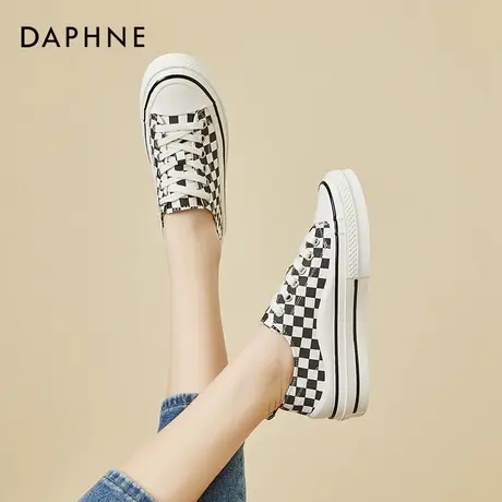 达芙妮经典棋盘格帆布鞋女2022年春季新款潮流百搭运动休闲板鞋酷商品大图