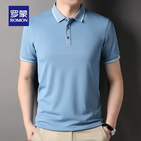 罗蒙短袖T恤男翻领2023夏季新款中青年修身商务休闲短袖polo衫男商品大图