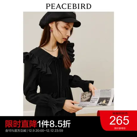 太平鸟黑色针织连衣裙女早秋新款法式复古拼接针织连衣裙奥莱图片