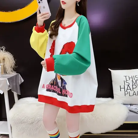 设计感卫衣女中长款2024新款早春季时尚洋气减龄宽松欧版大码上衣商品大图