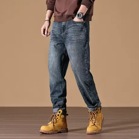 百搭直筒牛仔裤高档牛仔裤男款宽松水洗做旧休闲美式高街牛仔裤男商品大图
