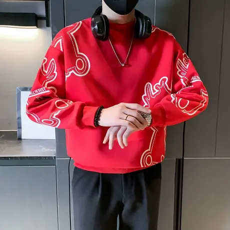 春季卫衣男ins韩版休闲小众百搭青年宽松上衣2024新款长袖打底T恤商品大图