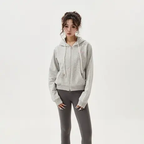 YEP印花短款连帽卫衣女春秋2024年新款修身上衣复古运动开衫外套商品大图