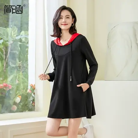 简涵高端大码女装春季新款卫衣裙胖mm宽松显瘦气质薄款连帽连衣裙商品大图