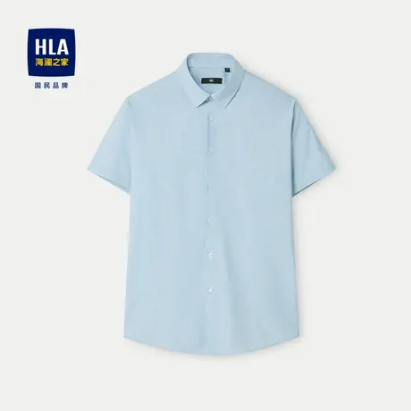 HLA/海澜之家吸湿速干短袖休闲衬衫24春夏新款格子经编蓝色短衬男商品大图