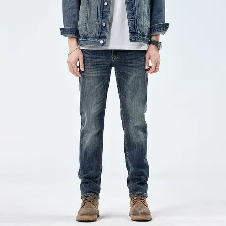 美式牛仔裤男2024新款经典蓝宽松直筒春秋款潮牌潮流高街男士裤子商品大图