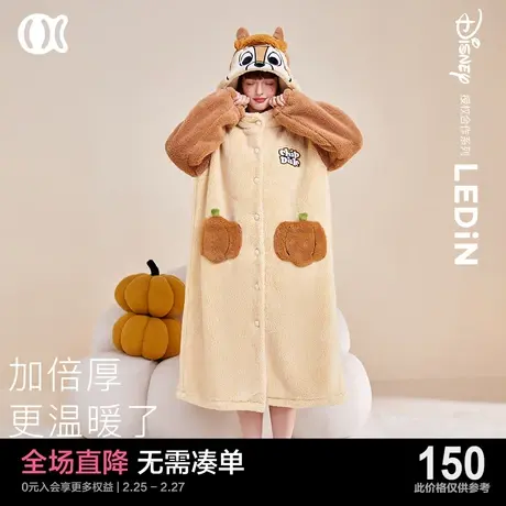 乐町迪士尼联名睡袍女冬可爱少女加厚保暖珊瑚绒睡衣可外穿家居服图片