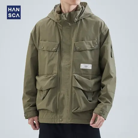 hansca山系机能户外复古防风冲锋衣男士春季潮牌大码连帽夹克外套商品大图
