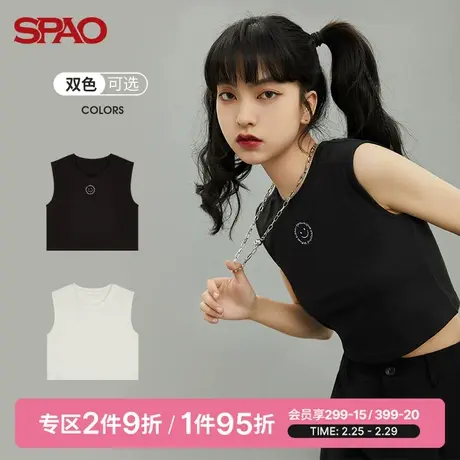 SPAO女士T恤夏季时尚潮流打底短款可爱印花圆领修身无袖背心T恤商品大图