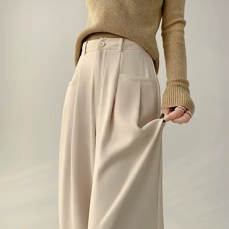 西装阔腿裤女春夏2024新款高腰显瘦休闲宽松冰丝薄款直筒拖地西裤图片