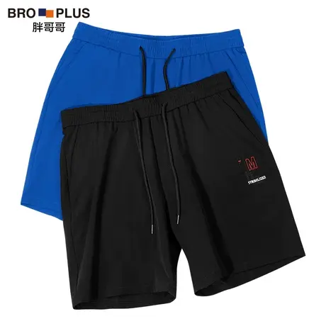 胖哥哥男士夏季薄款大码五分裤加肥加大宽松潮胖刺绣运动休闲短裤商品大图