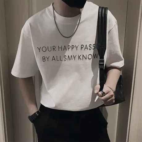 夏季潮牌短袖T恤男ins重磅小众高级感网红高街字母简约半截袖上衣商品大图