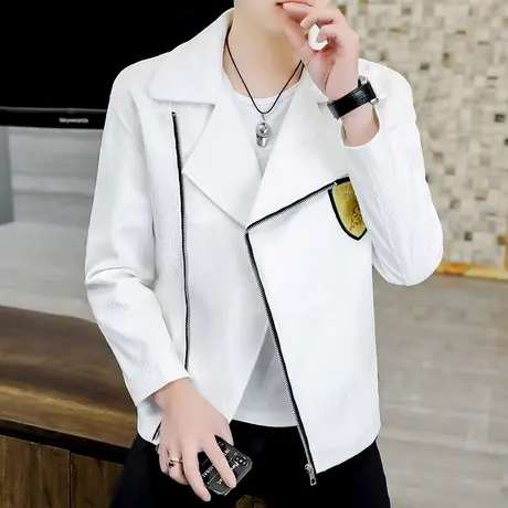 夹克男潮牌春季外套韩版个性翻领短款风衣韩版男装休闲痞帅气褂子商品大图