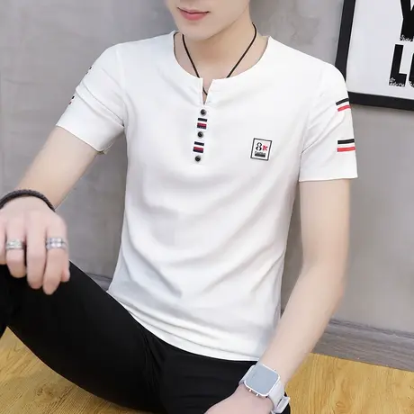 夏季男士短袖t恤血V领半截袖韩版潮流半袖修身体恤潮牌夏装上衣服商品大图