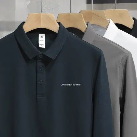 男士长袖polo衫珠地棉带领翻领t恤有领商务内搭打底衫印花秋衣服商品大图