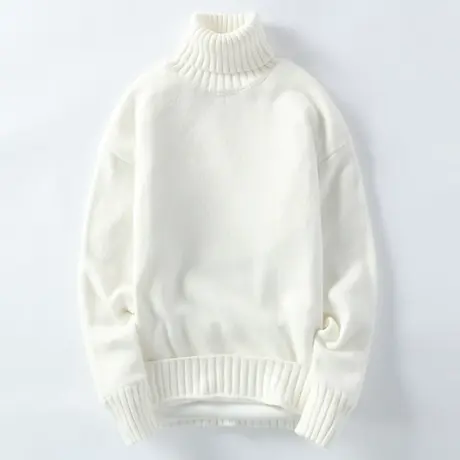 冬季男士加绒加厚毛衣高领冬装新款白色针织衫修身型保暖衣服潮男商品大图