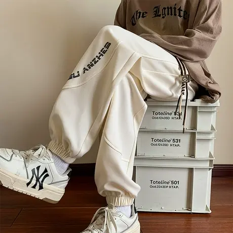 2023秋季新款大菠萝格发泡印花秋冬休闲长裤男ins潮流宽松直筒裤商品大图