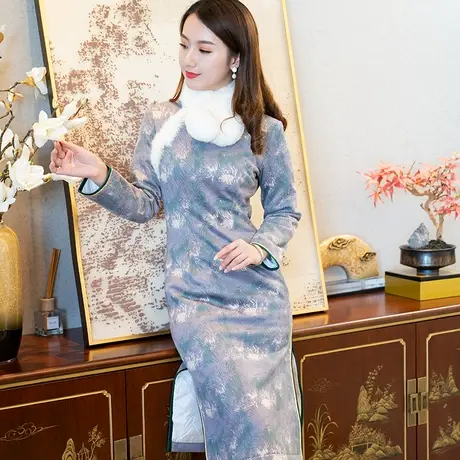 筠雅冬天穿的旗袍冬款加厚过年旗袍小袄长款修身老上海民国风女装图片