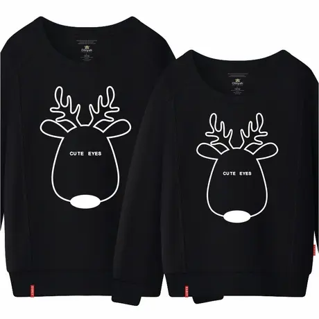 Ohlyah品牌情侣装卫衣男女套头圆领圣诞小鹿印花学生上衣班服定制商品大图