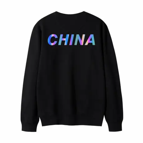 CHINA中国个性印花国潮ins卫衣女男情侣装纯棉黑色反光上衣服学生商品大图